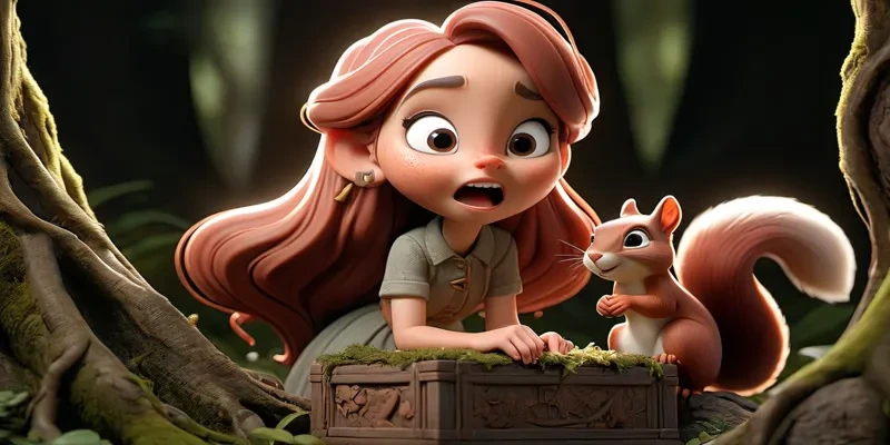 Lily ve Nutty yosunla kaplı eski kutunun yanında